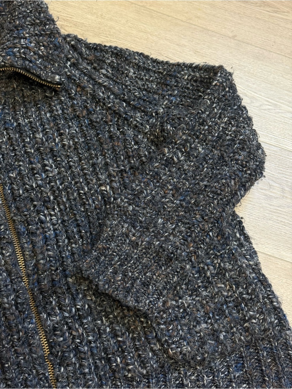Wilfred Free Wool Alpaca Zip Front Chunky Shaker Knit Sweater Sz.L - Picture 3 of 7